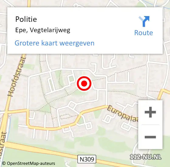 Locatie op kaart van de 112 melding: Politie Epe, Vegtelarijweg op 5 juni 2019 10:04