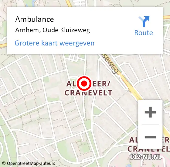 Locatie op kaart van de 112 melding: Ambulance Arnhem, Oude Kluizeweg op 5 juni 2019 10:13