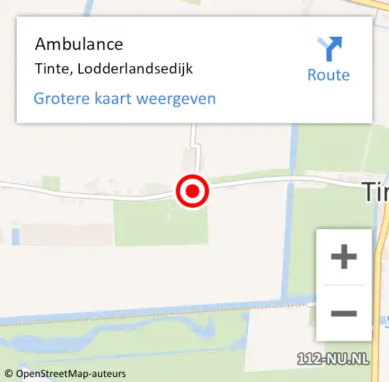 Locatie op kaart van de 112 melding: Ambulance Tinte, Lodderlandsedijk op 5 juni 2019 10:58