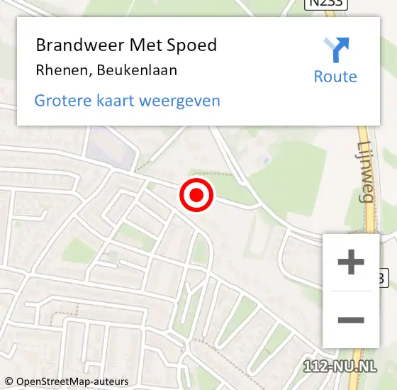 Locatie op kaart van de 112 melding: Brandweer Met Spoed Naar Rhenen, Beukenlaan op 5 juni 2019 12:05