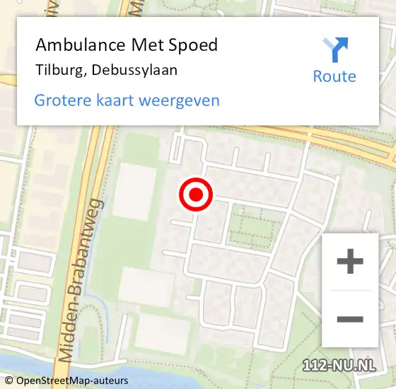 Locatie op kaart van de 112 melding: Ambulance Met Spoed Naar Tilburg, Debussylaan op 5 juni 2019 12:31