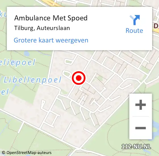 Locatie op kaart van de 112 melding: Ambulance Met Spoed Naar Tilburg, Auteurslaan op 5 juni 2019 12:39