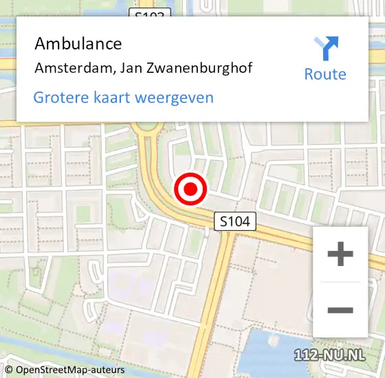 Locatie op kaart van de 112 melding: Ambulance Amsterdam, Jan Zwanenburghof op 5 juni 2019 12:46