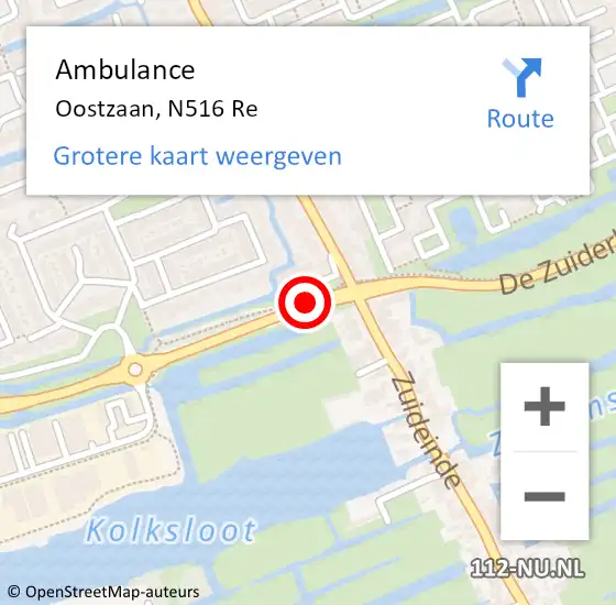 Locatie op kaart van de 112 melding: Ambulance Oostzaan, N516 Re op 5 juni 2019 13:14