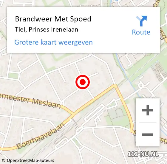 Locatie op kaart van de 112 melding: Brandweer Met Spoed Naar Tiel, Prinses Irenelaan op 5 juni 2019 13:24