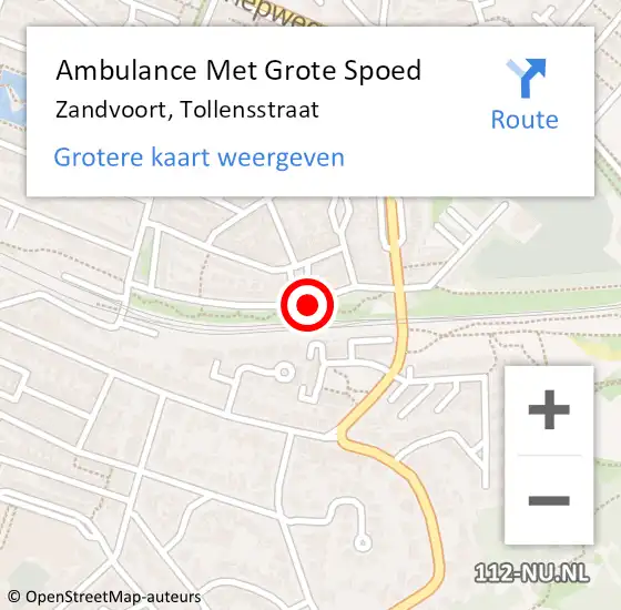 Locatie op kaart van de 112 melding: Ambulance Met Grote Spoed Naar Zandvoort, Tollensstraat op 5 juni 2019 13:44