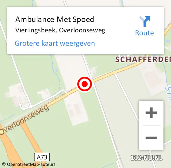 Locatie op kaart van de 112 melding: Ambulance Met Spoed Naar Vierlingsbeek, Overloonseweg op 5 juni 2019 14:14