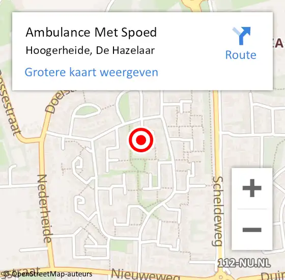 Locatie op kaart van de 112 melding: Ambulance Met Spoed Naar Hoogerheide, De Hazelaar op 5 juni 2019 14:32