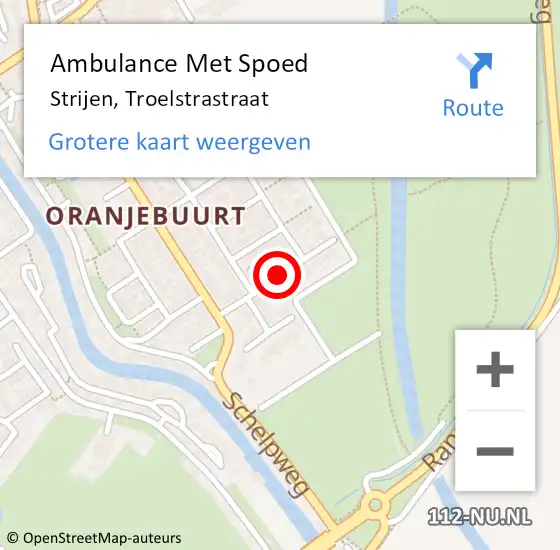 Locatie op kaart van de 112 melding: Ambulance Met Spoed Naar Strijen, Troelstrastraat op 5 juni 2019 14:38
