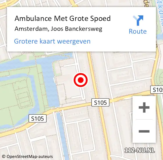 Locatie op kaart van de 112 melding: Ambulance Met Grote Spoed Naar Amsterdam, Joos Banckersweg op 5 juni 2019 14:54