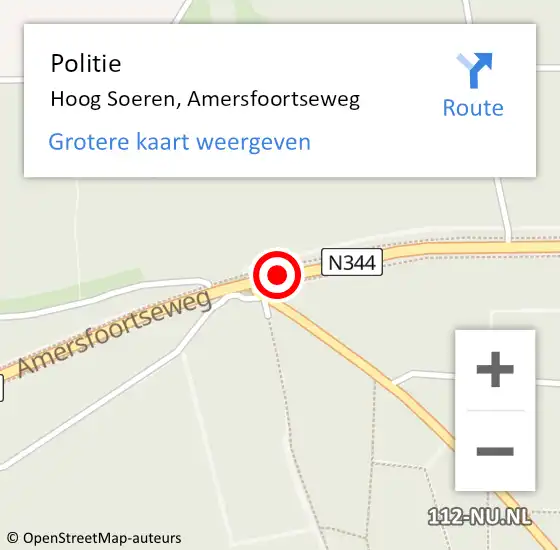 Locatie op kaart van de 112 melding: Politie Hoog Soeren, Amersfoortseweg op 5 juni 2019 16:21
