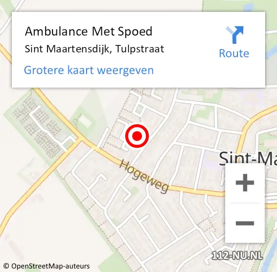 Locatie op kaart van de 112 melding: Ambulance Met Spoed Naar Sint Maartensdijk, Tulpstraat op 5 juni 2019 17:12