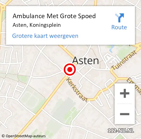 Locatie op kaart van de 112 melding: Ambulance Met Grote Spoed Naar Asten, Koningsplein op 5 juni 2019 17:38