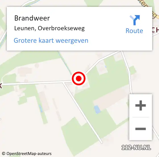 Locatie op kaart van de 112 melding: Brandweer Leunen, Overbroekseweg op 5 juni 2019 18:00