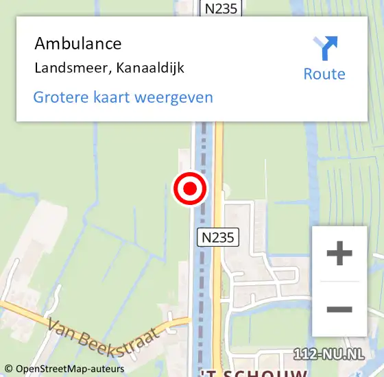 Locatie op kaart van de 112 melding: Ambulance Landsmeer, Kanaaldijk op 5 juni 2019 21:24