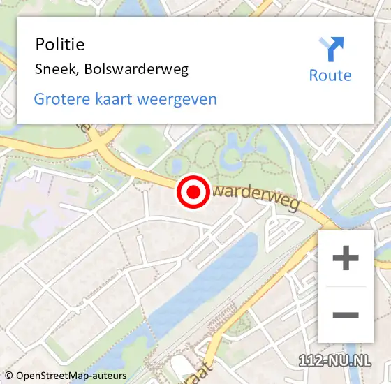 Locatie op kaart van de 112 melding: Politie Sneek, Bolswarderweg op 5 juni 2019 22:15
