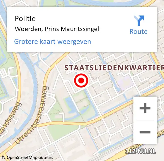 Locatie op kaart van de 112 melding: Politie Woerden, Prins Mauritssingel op 5 juni 2019 23:54