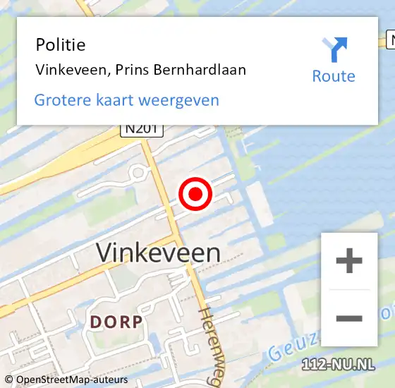 Locatie op kaart van de 112 melding: Politie Vinkeveen, Prins Bernhardlaan op 5 juni 2019 23:57