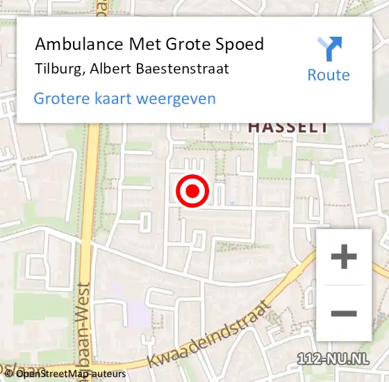 Locatie op kaart van de 112 melding: Ambulance Met Grote Spoed Naar Tilburg, Albert Baestenstraat op 6 juni 2019 00:18