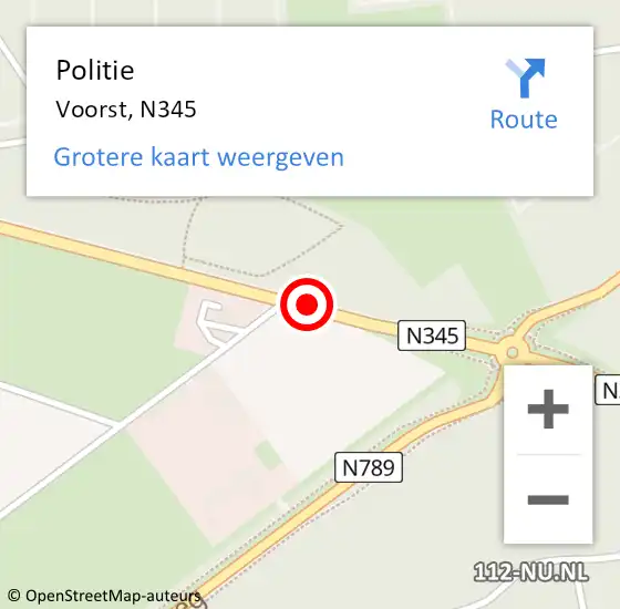 Locatie op kaart van de 112 melding: Politie Voorst, N345 op 6 juni 2019 01:30