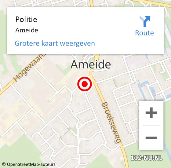 Locatie op kaart van de 112 melding: Politie Ameide op 6 juni 2019 01:55