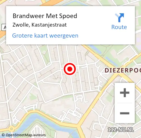 Locatie op kaart van de 112 melding: Brandweer Met Spoed Naar Zwolle, Kastanjestraat op 6 juni 2019 02:12