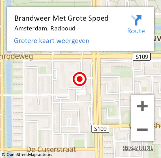 Locatie op kaart van de 112 melding: Brandweer Met Grote Spoed Naar Amsterdam, Radboud op 6 juni 2019 04:22