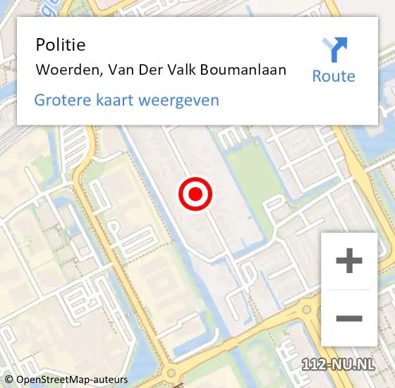 Locatie op kaart van de 112 melding: Politie Woerden, Van Der Valk Boumanlaan op 6 juni 2019 06:54