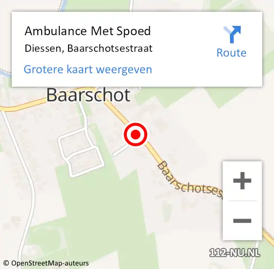 Locatie op kaart van de 112 melding: Ambulance Met Spoed Naar Diessen, Baarschotsestraat op 6 juni 2019 07:02