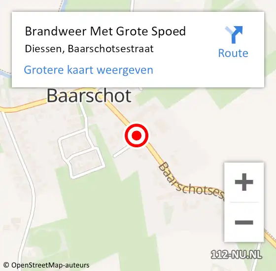 Locatie op kaart van de 112 melding: Brandweer Met Grote Spoed Naar Diessen, Baarschotsestraat op 6 juni 2019 07:03