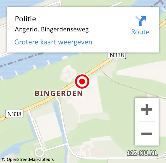 Locatie op kaart van de 112 melding: Politie Angerlo, Bingerdenseweg op 6 juni 2019 08:07