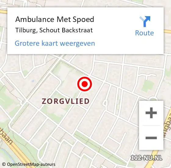 Locatie op kaart van de 112 melding: Ambulance Met Spoed Naar Tilburg, Schout Backstraat op 6 juni 2019 10:49