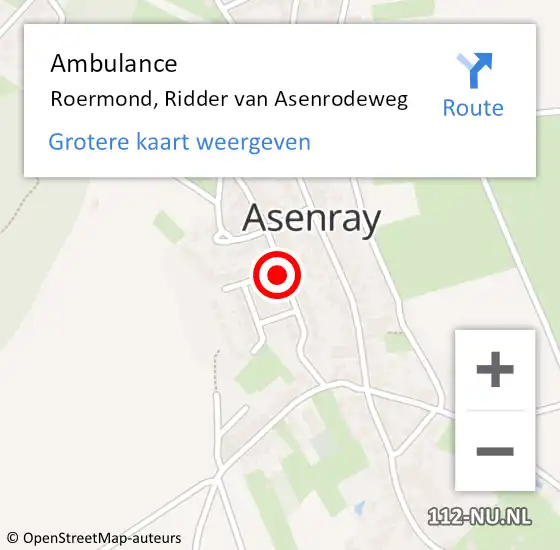 Locatie op kaart van de 112 melding: Ambulance Roermond, Ridder van Asenrodeweg op 6 juni 2019 12:51