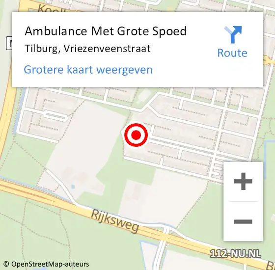 Locatie op kaart van de 112 melding: Ambulance Met Grote Spoed Naar Tilburg, Vriezenveenstraat op 6 juni 2019 13:13