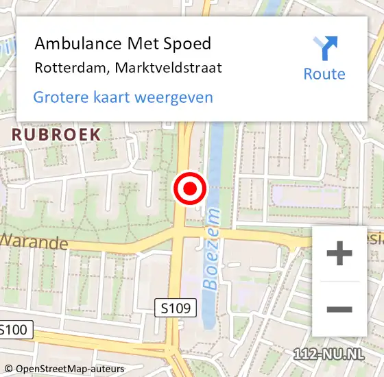 Locatie op kaart van de 112 melding: Ambulance Met Spoed Naar Rotterdam, Marktveldstraat op 6 juni 2019 14:13