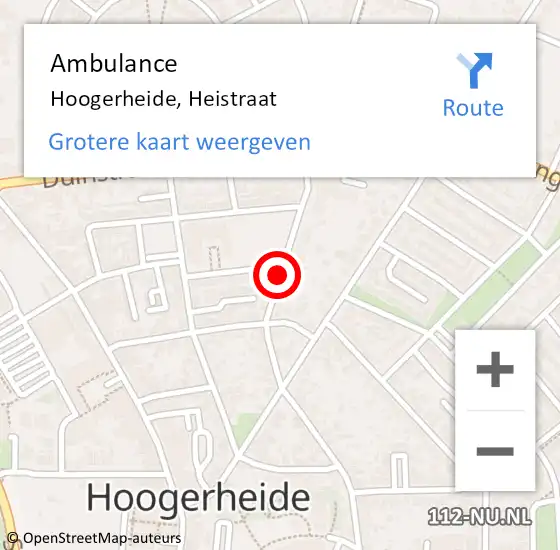 Locatie op kaart van de 112 melding: Ambulance Hoogerheide, Heistraat op 6 juni 2019 14:36