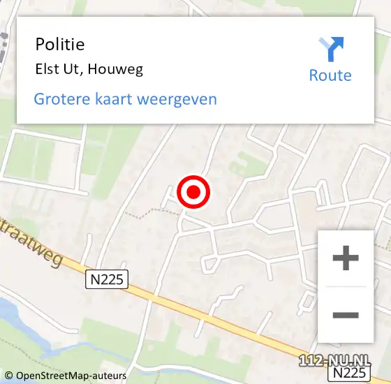 Locatie op kaart van de 112 melding: Politie Elst Ut, Houweg op 6 juni 2019 16:23