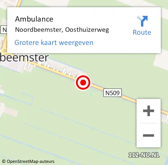 Locatie op kaart van de 112 melding: Ambulance Noordbeemster, Oosthuizerweg op 6 juni 2019 16:47