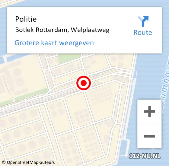 Locatie op kaart van de 112 melding: Politie Botlek Rotterdam, Welplaatweg op 6 juni 2019 18:53