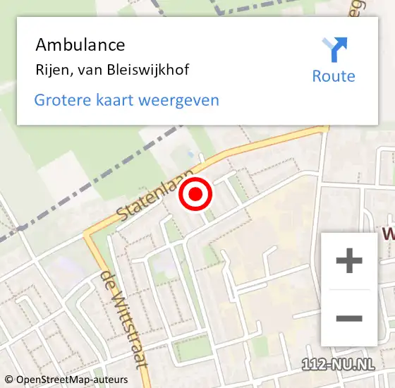 Locatie op kaart van de 112 melding: Ambulance Rijen, van Bleiswijkhof op 6 juni 2019 19:08