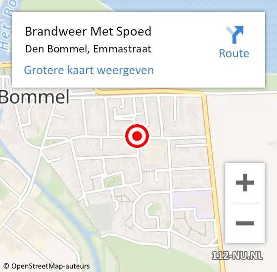 Locatie op kaart van de 112 melding: Brandweer Met Spoed Naar Den Bommel, Emmastraat op 6 juni 2019 19:25