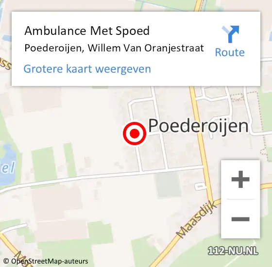 Locatie op kaart van de 112 melding: Ambulance Met Spoed Naar Poederoijen, Willem Van Oranjestraat op 7 juni 2019 01:46