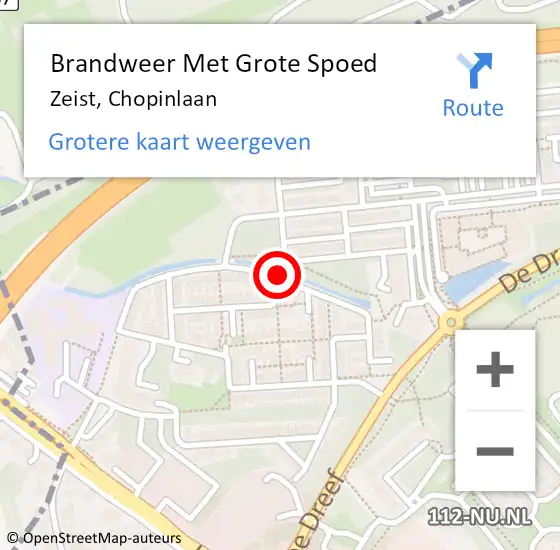 Locatie op kaart van de 112 melding: Brandweer Met Grote Spoed Naar Zeist, Chopinlaan op 7 juni 2019 08:39