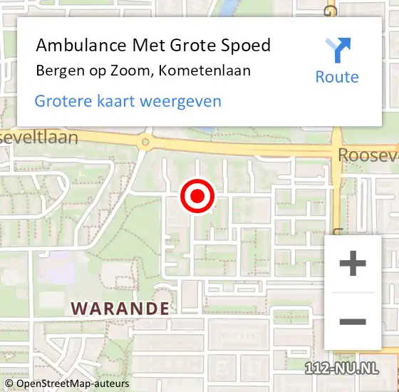 Locatie op kaart van de 112 melding: Ambulance Met Grote Spoed Naar Bergen op Zoom, Kometenlaan op 7 juni 2019 09:32