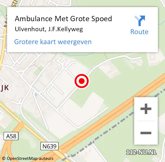 Locatie op kaart van de 112 melding: Ambulance Met Grote Spoed Naar Ulvenhout, J.F.Kellyweg op 7 juni 2019 09:35