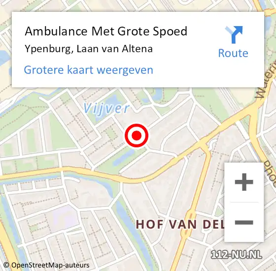 Locatie op kaart van de 112 melding: Ambulance Met Grote Spoed Naar Ypenburg, Laan van Altena op 7 juni 2019 10:18