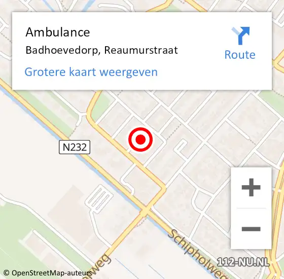 Locatie op kaart van de 112 melding: Ambulance Badhoevedorp, Reaumurstraat op 7 juni 2019 11:42