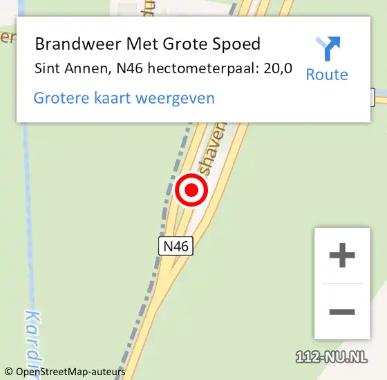 Locatie op kaart van de 112 melding: Brandweer Met Grote Spoed Naar Sint Annen, N46 hectometerpaal: 20,0 op 3 april 2014 15:37