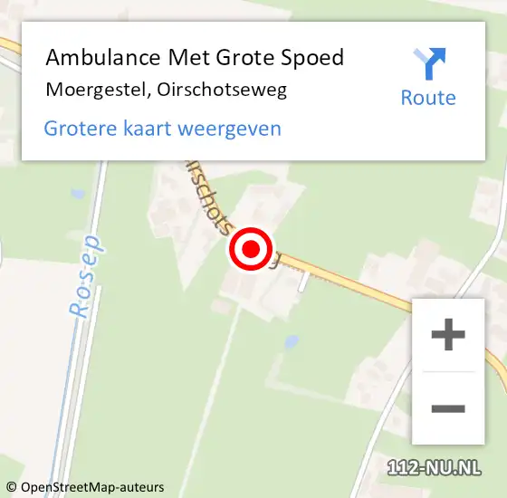 Locatie op kaart van de 112 melding: Ambulance Met Grote Spoed Naar Moergestel, Oirschotseweg op 7 juni 2019 15:05