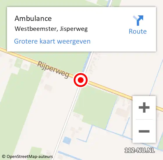 Locatie op kaart van de 112 melding: Ambulance Westbeemster, Jisperweg op 7 juni 2019 16:51